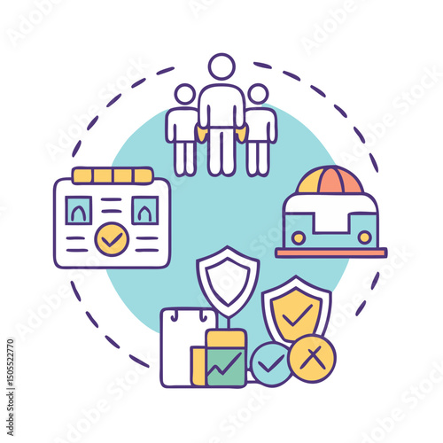 Vector illustration representing compliance, business, legal, and regulatory concerns and approvals
