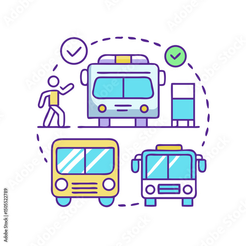 Different Types of Transport with Buses and an Approved Check Mark System