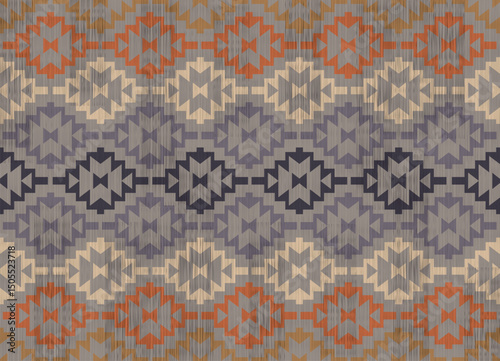 Navajo pattern.Square shape on grey background.Geometric shape.Horizontal pattern.Zigzag pattern.Seamless.Triangle shape.DIgital design.Illustration.Line.Design for clothes.Carpet.Printing. Knitting