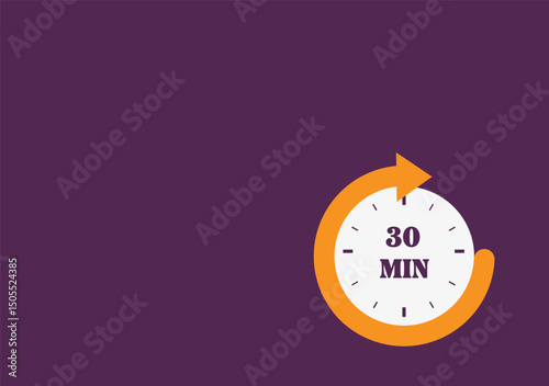 30 minutes on stopwatch . Countdown sign.Clock face timer.
