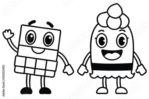 Cute cartoon chocolate bar and ice cream cone characters