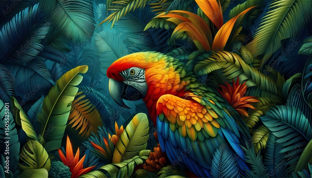 Fototapeta premium Macaw bird and tropical forest