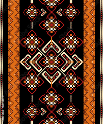 Pattern of Isan. Star petals on fabric. Charm of woven threads. Tradition Thai textile pattern.