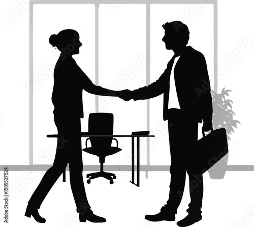 Business Handshake Silhouette - Partnership, Deal & Welcome in Office