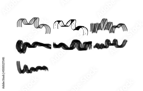 Grunge Brush Stroke Border Set , Wavy Abstract Black Ink Lines