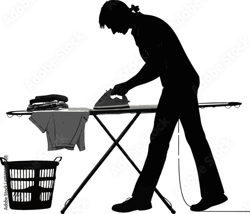 Ironing Silhouette Vector Illustration - Household Chores & Laundry Task