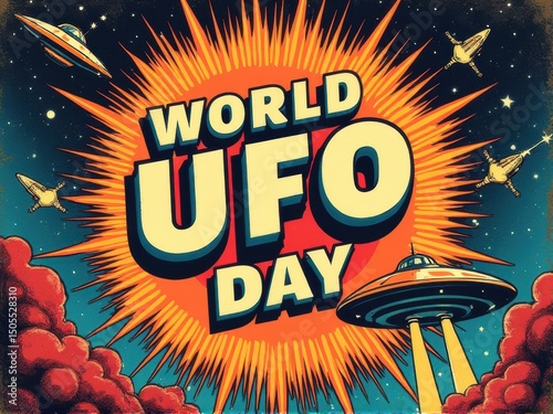Vintage Comic Poster With Alien Space Battle and UFO Theme