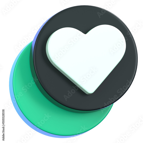 Favourite heart button isolated. General user interface icon concept. 3D Illustration.