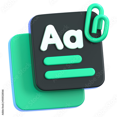 Font file with paperclip icon isolated. General user interface icon concept. 3D Illustration.