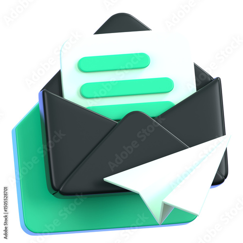 Send email icon with paper plane isolated. General user interface icon concept. 3D Illustration.