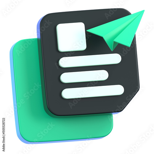Send file icon with paper planes isolated. General user interface icon concept. 3D Illustration.
