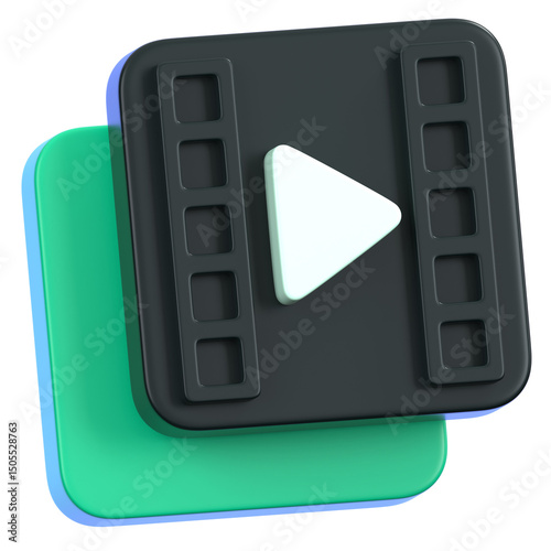 Video player icon with play button isolated. General user interface icon concept. 3D Illustration.