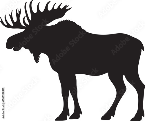Wild Moose Silhouette Vector | Forest Animal Outline Design