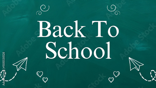 Back to School Chalkboard Design with Paper Planes and Hearts