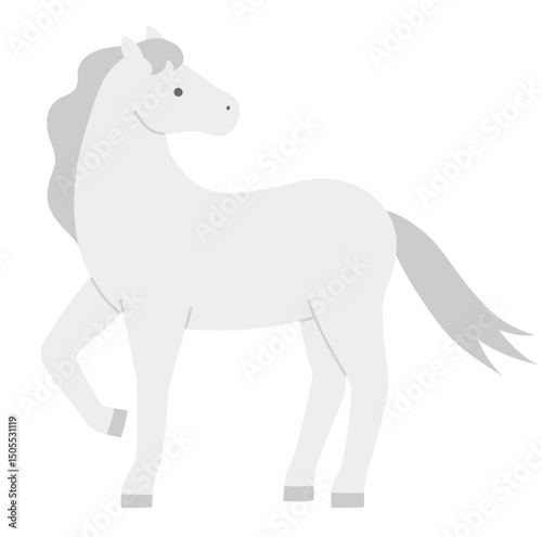 ふりかえる白馬のベクターイラスト。干支、十二支、午、馬、うま、午年、年賀状