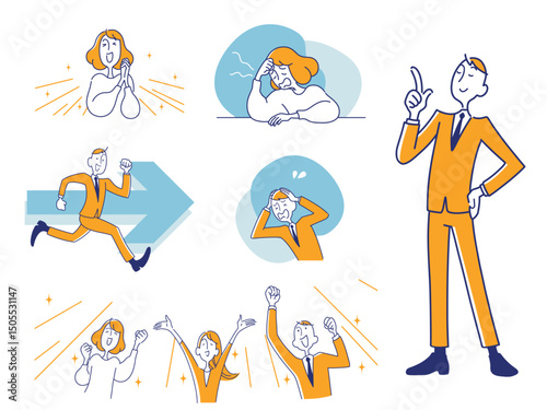 様々な表情の男女のイラストセット
