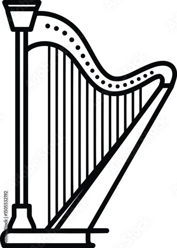 Ethereal Symphony: An Elegant Harp Silhouette: Experience the timeless elegance of a beautifully rendered harp silhouette.