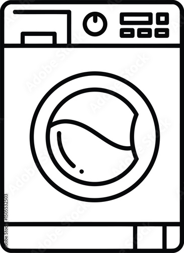 Washing Machine Vector Icon: A sleek vector icon illustration of a washing machine, rendered in clean black lines, offering a modern and minimalist aesthetic for design projects.