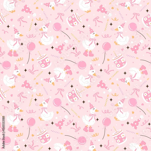 Birthday goose seamless pattern 
