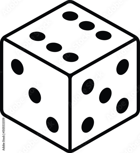 Rolling the Dice: A minimalist, black and white depiction of a single die, a universally recognized symbol of chance and decision-making, perfect for conveying themes of strategy, gambling, and games.