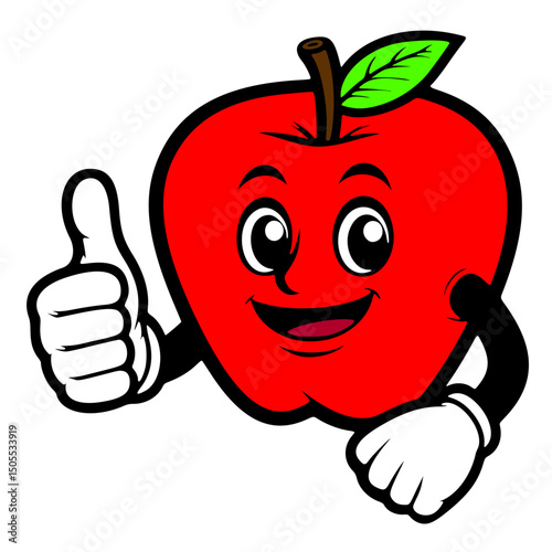 vector icon, mascot or character, apple fruit, thumbs up