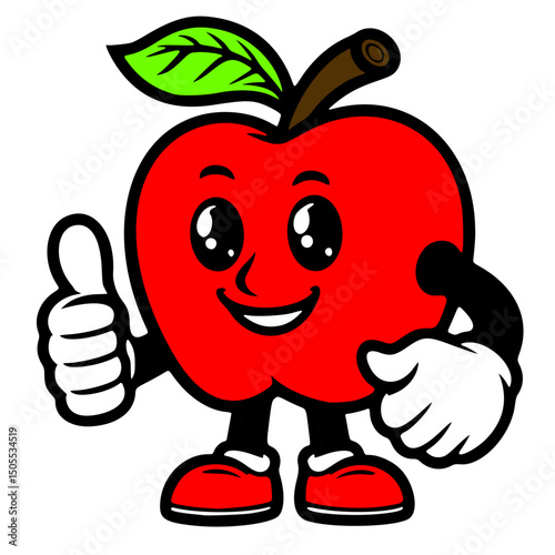vector icon, mascot or character, apple fruit, thumbs up