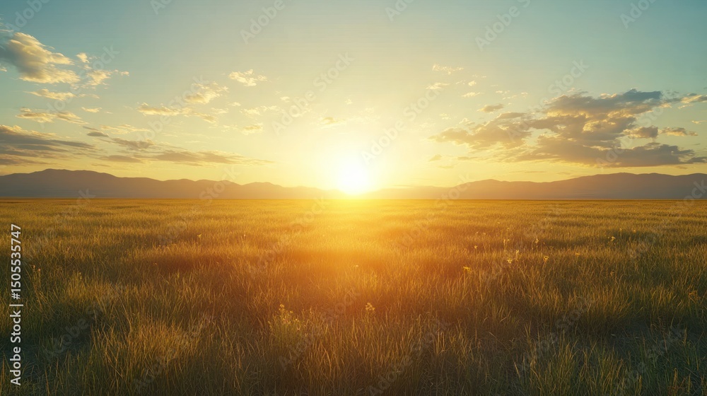 Obraz premium Golden sunset over a vast field