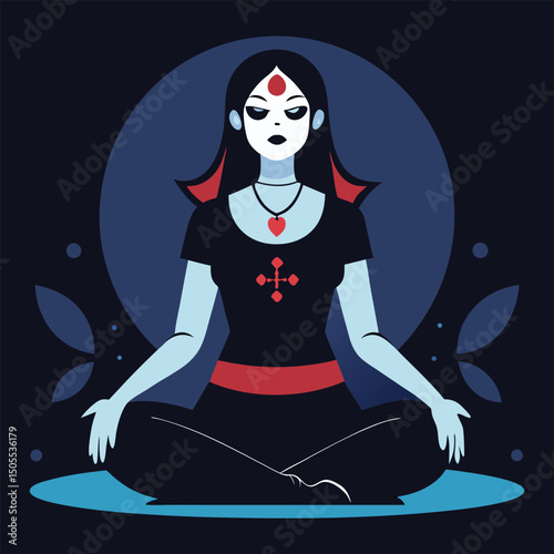 Goth yoga practitioner in dark aesthetic outfit vector illustration