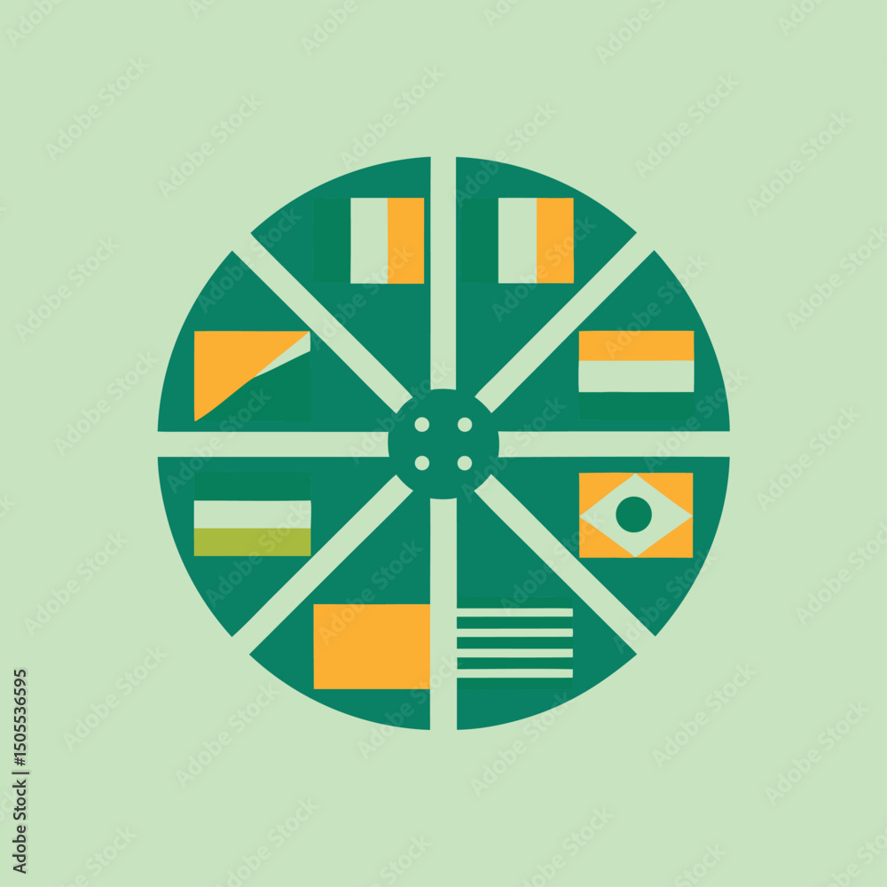 Abstract geometric design featuring flags in a circular arrangement suitable for projects Abstract geometric design featuring flags in a circular arrangement suitable for projects