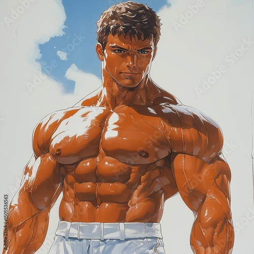 Bodybuilder with biceps, concept art