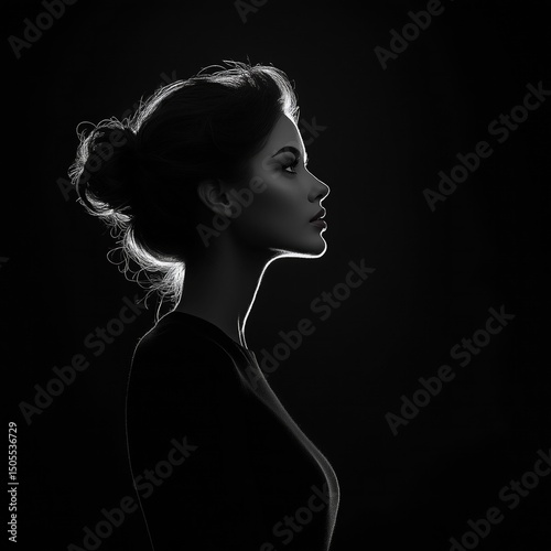 a white silhouette of a female project manager or leader with a black background 