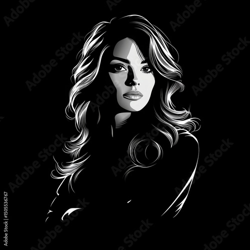 a white silhouette of a female project manager or leader with a black background 