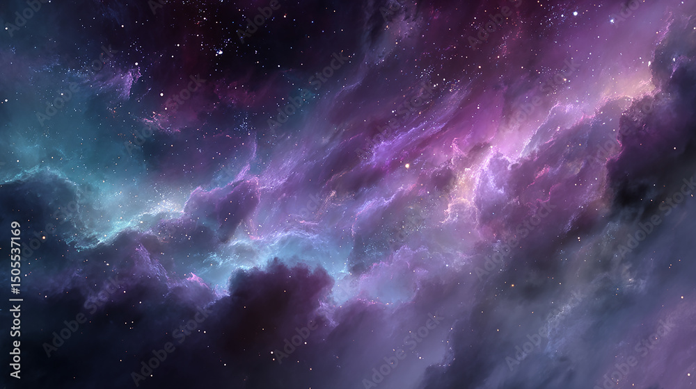 Fototapeta premium A vibrant nebula with cosmic clouds and stars, creating a beautiful, ethereal, and mystical space scene