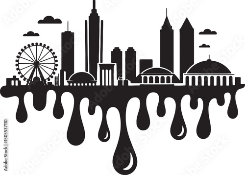 Atlanta city skyline meltdown drip art design
