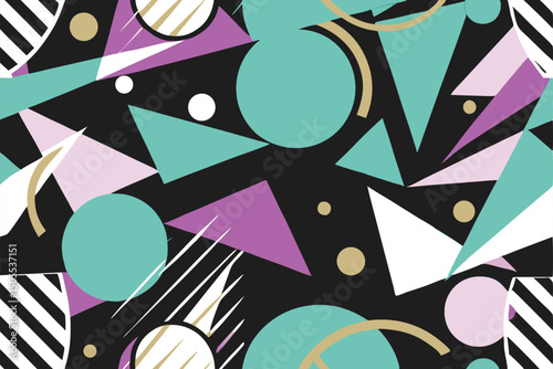 Abstract geometric pattern with circles triangles and stripes for designs