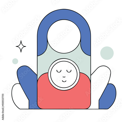Abstract illustration depicting maternal love and care in modern simplified design