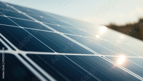 Closeup of Solar Panel Surface Glistening in Sunlight photo