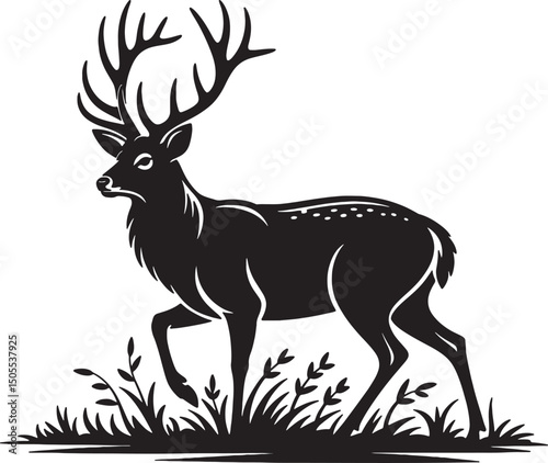 Majestic stag silhouette in grassland