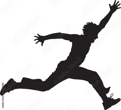 Silhouette of a man in mid-jump leaping forward