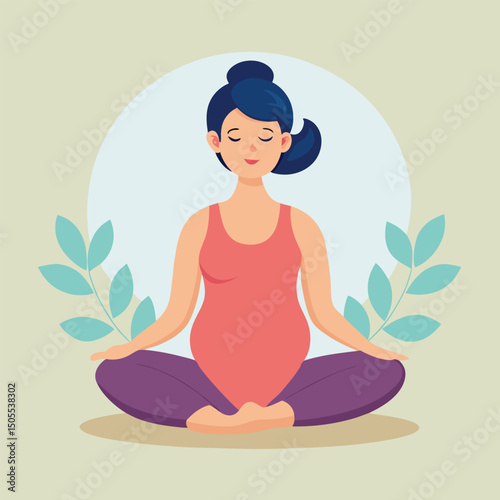 Pregnancy yoga poses prenatal practice vector illustration