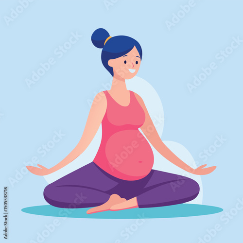 Pregnant woman in prenatal yoga pose vector illustration