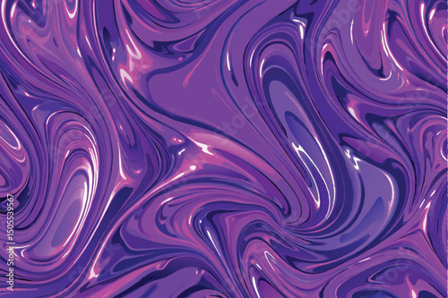 Abstract purple swirls with glossy and fluid texture on transparent background