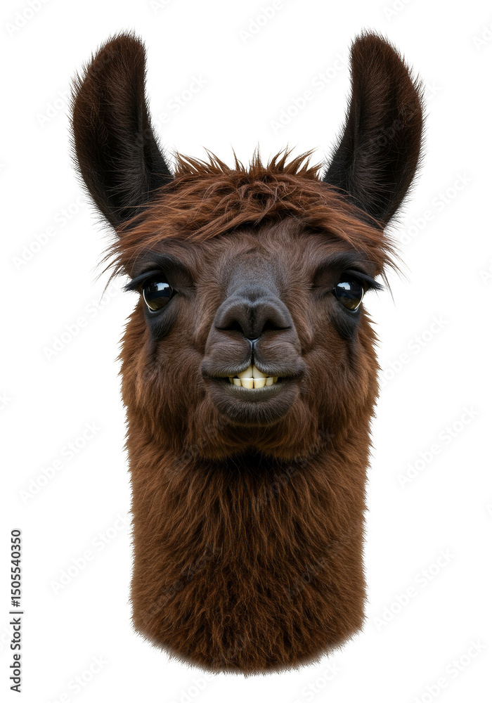 Fototapeta premium Funny Cute Alpaca Head Portrait Animal Isolated Transparent Background