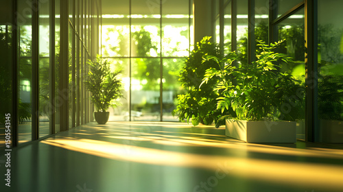 Green, sustainable and environmental office space with daily employee rush photo
