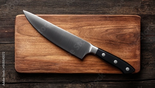 Chef's Knife on Wooden Cutting Board (1)