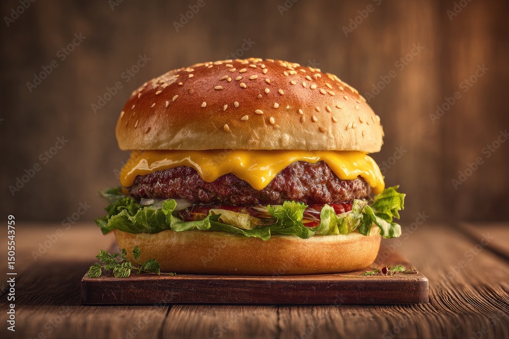 Gourmet Cheeseburger Macro — Juicy Beef, Melted Cheddar, Fresh Ingredients, Ultra-Realistic Food Photo Gourmet Cheeseburger Macro — Juicy Beef, Melted Cheddar, Fresh Ingredients, Ultra-Realistic Food Photo
