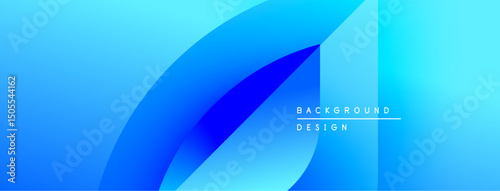 Abstract blue gradients create dynamic flowing shapes. Modern design elements suggest technology, innovation, depth. Minimal text adds subtle branding.