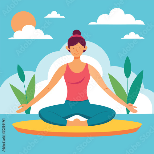 Yoga on paddleboard balancing on water vector illustration