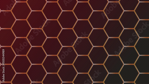 Gold hexagons on red, elegant minimal style, premium digital wallpaper, chic abstract art