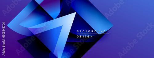Abstract blue design features sharp angles, gradients. Modern background with text overlay, dynamic composition.